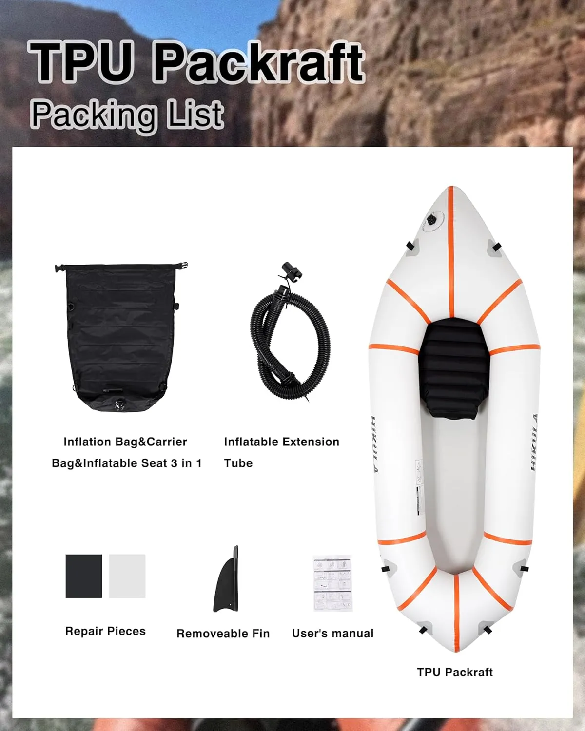 Lightweight Packraft TPU - Inflatable Kayak for Adults & Kids, Durable, Compact, Rapid Inflate, for Flat Water Rafting, Bicycle Drifting, Litewater Dinghy