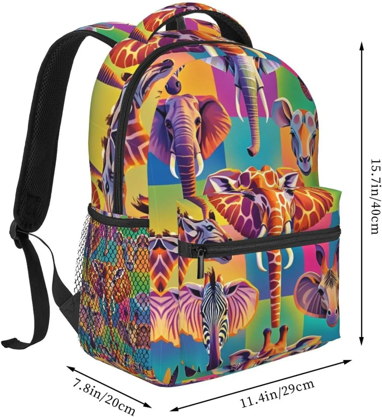Lightweight Rucksack for Sports Travel Running - Big Capacity Multipurpose Anti-Theft Bookbag, Zoo Animals Elephant Panda Neon Art Travel and Sport Backpack Rucksack