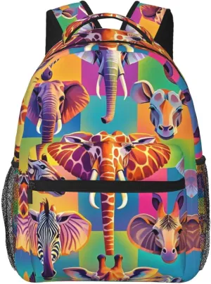 Lightweight Rucksack for Sports Travel Running - Big Capacity Multipurpose Anti-Theft Bookbag, Zoo Animals Elephant Panda Neon Art Travel and Sport Backpack Rucksack