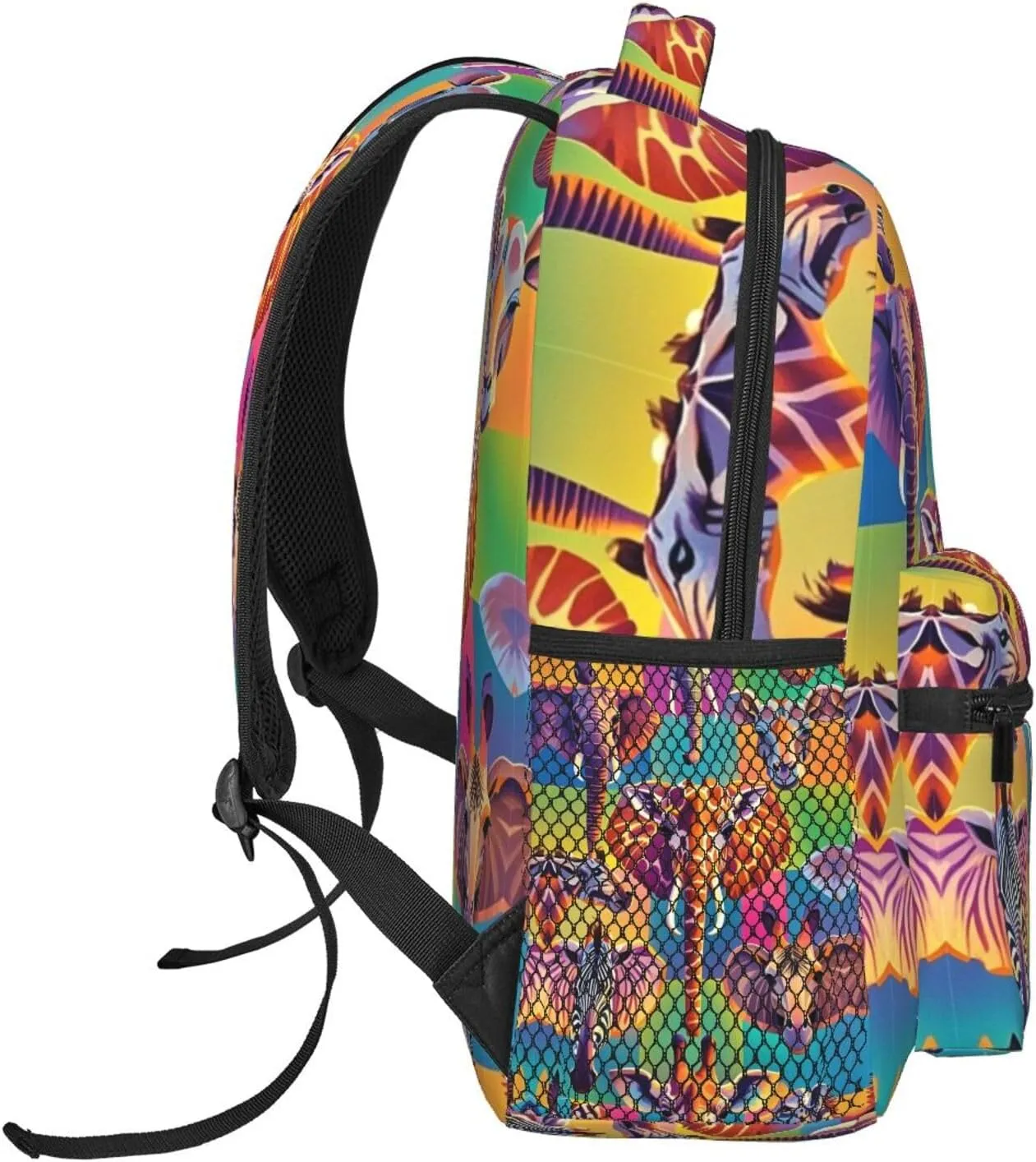 Lightweight Rucksack for Sports Travel Running - Big Capacity Multipurpose Anti-Theft Bookbag, Zoo Animals Elephant Panda Neon Art Travel and Sport Backpack Rucksack