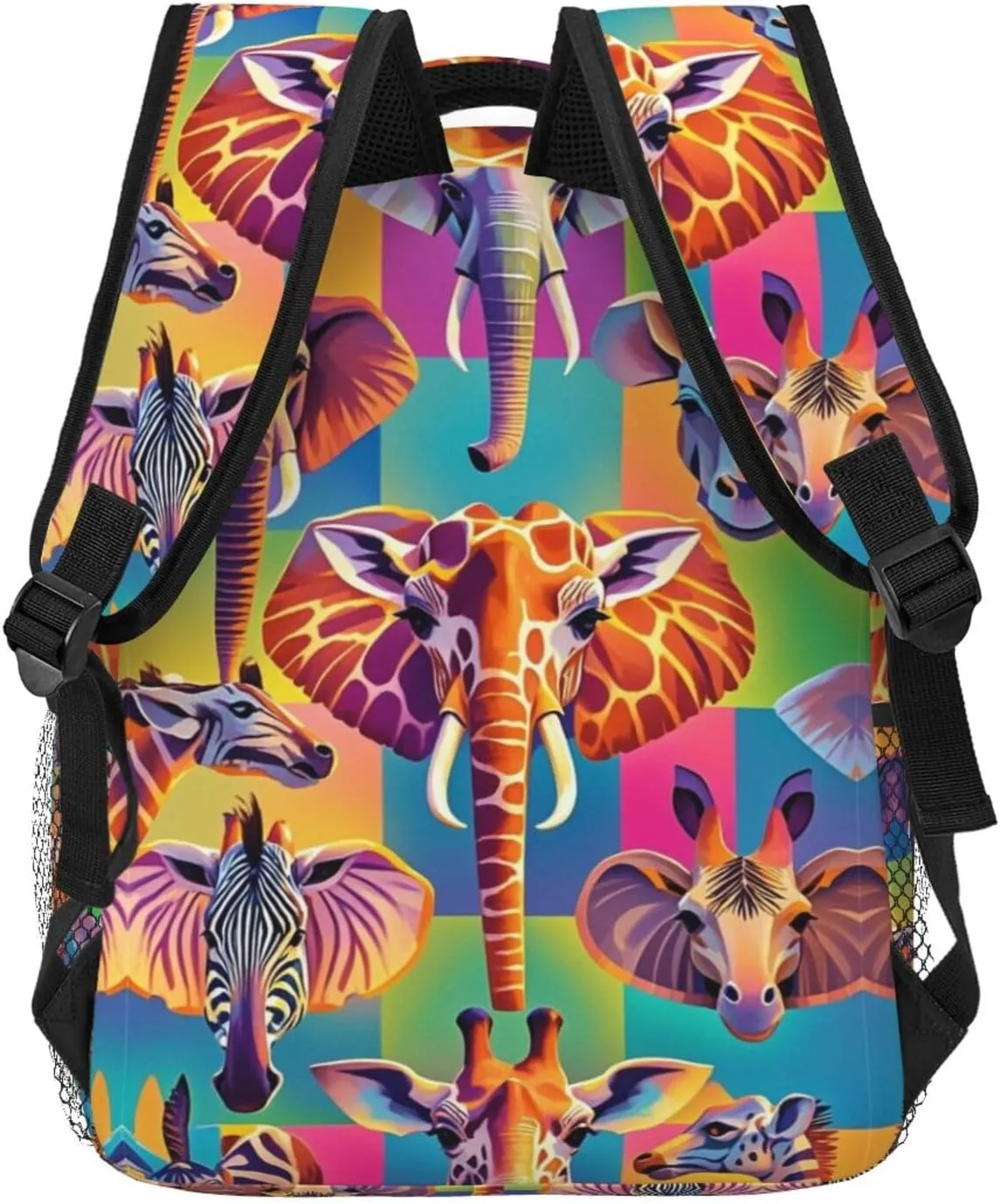 Lightweight Rucksack for Sports Travel Running - Big Capacity Multipurpose Anti-Theft Bookbag, Zoo Animals Elephant Panda Neon Art Travel and Sport Backpack Rucksack