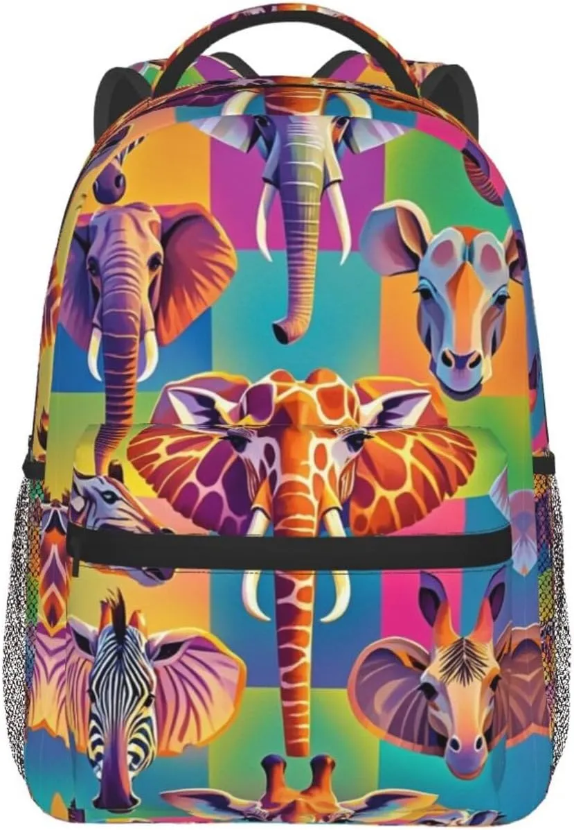 Lightweight Rucksack for Sports Travel Running - Big Capacity Multipurpose Anti-Theft Bookbag, Zoo Animals Elephant Panda Neon Art Travel and Sport Backpack Rucksack