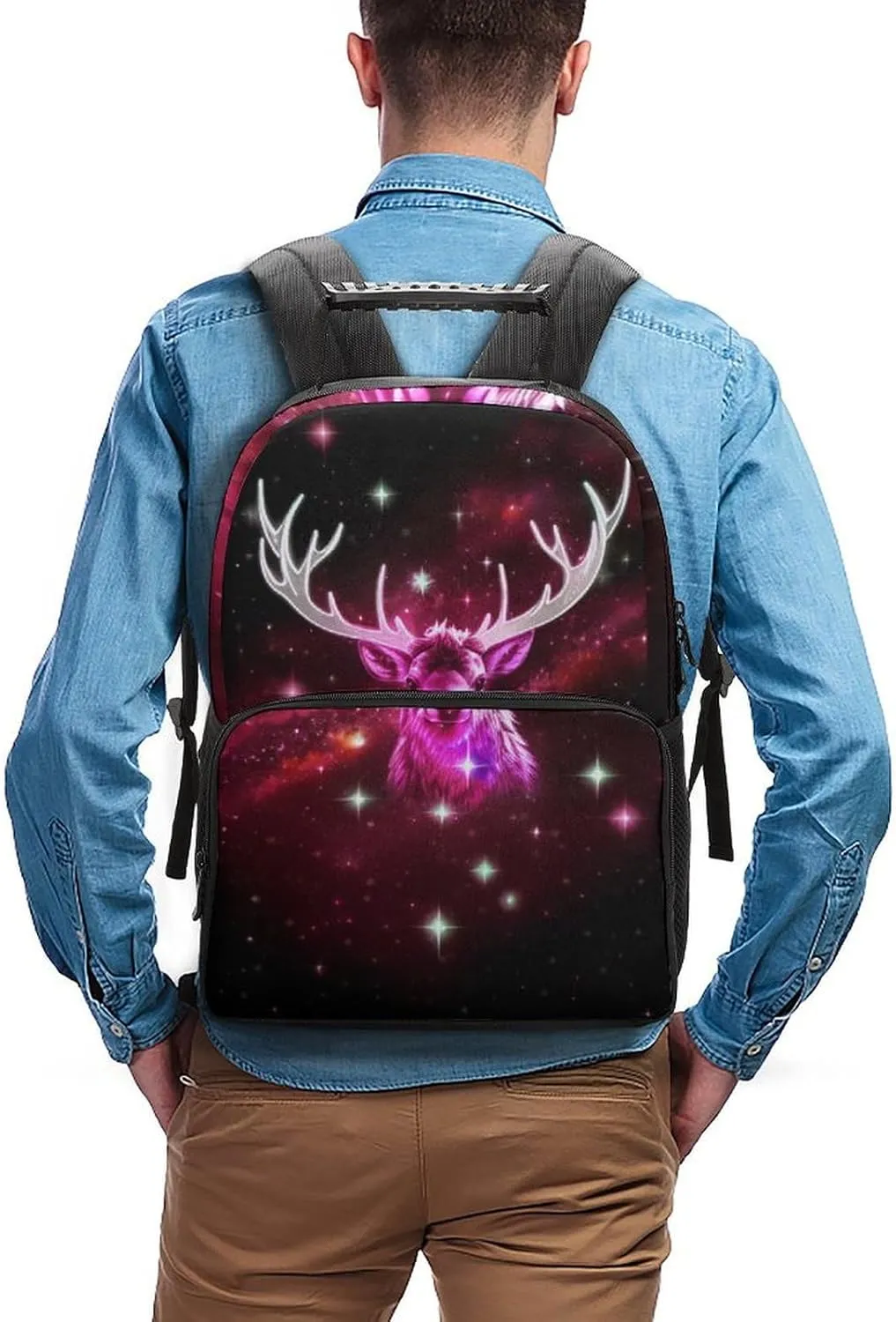 Lightweight Rucksacks for Camping Picnic Walking Cycling - Large Capacity Multipurpose Anti-Theft Carry On Bag, Galaxy Starry Sky Christmas Elk Moose Art Travel Hiking & Camping Rucksack
