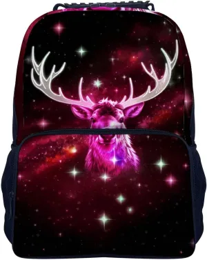 Lightweight Rucksacks for Camping Picnic Walking Cycling - Large Capacity Multipurpose Anti-Theft Carry On Bag, Galaxy Starry Sky Christmas Elk Moose Art Travel Hiking & Camping Rucksack