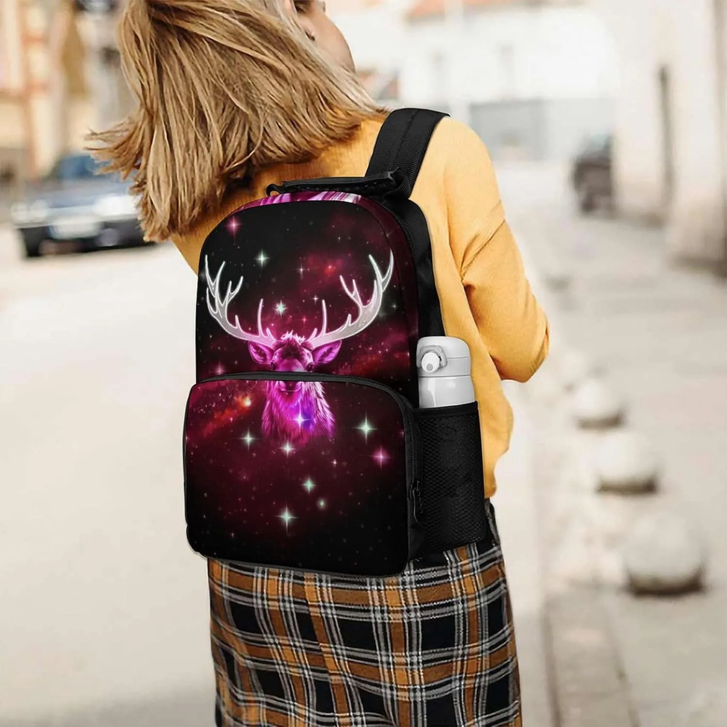 Lightweight Rucksacks for Camping Picnic Walking Cycling - Large Capacity Multipurpose Anti-Theft Carry On Bag, Galaxy Starry Sky Christmas Elk Moose Art Travel Hiking & Camping Rucksack
