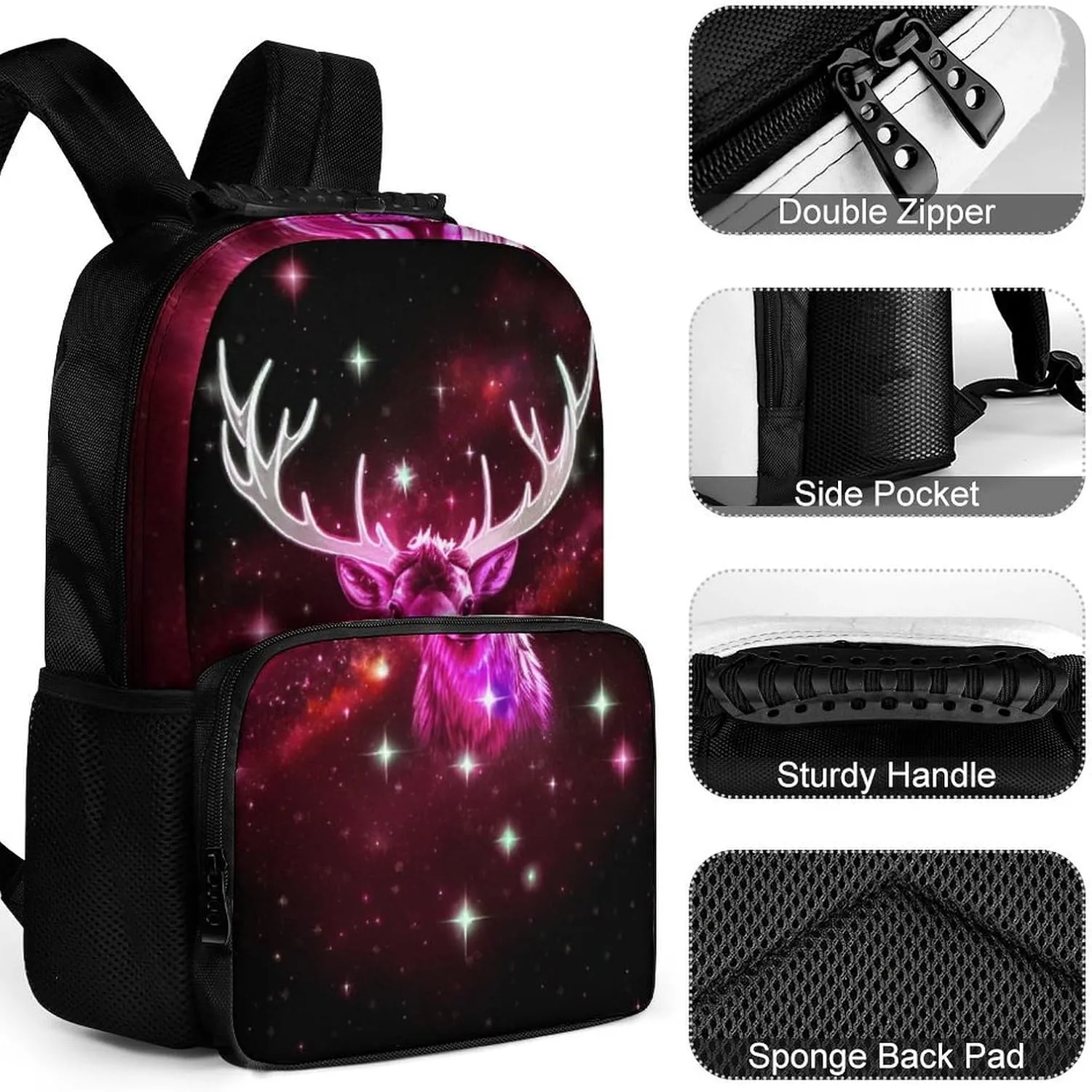 Lightweight Rucksacks for Camping Picnic Walking Cycling - Large Capacity Multipurpose Anti-Theft Carry On Bag, Galaxy Starry Sky Christmas Elk Moose Art Travel Hiking & Camping Rucksack