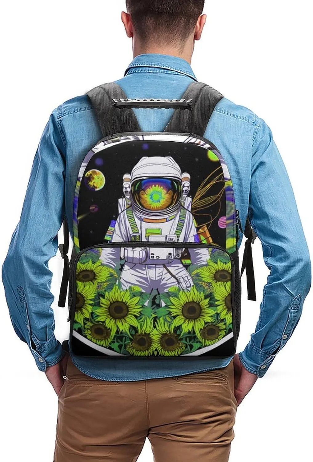 Lightweight Rucksacks for Climbing Outdoors Walking Cycling - Large Capacity Anti-Theft Multipurpose Carry On Bag, Psychedelic Space Astronaut Sunflower Snake Art Camping Outdoor Backpack