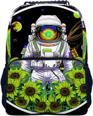 Lightweight Rucksacks for Climbing Outdoors Walking Cycling - Large Capacity Anti-Theft Multipurpose Carry On Bag, Psychedelic Space Astronaut Sunflower Snake Art Camping Outdoor Backpack
