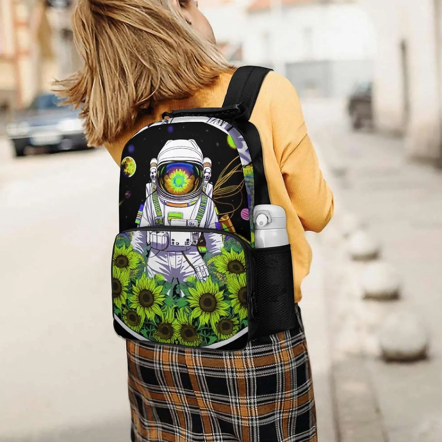 Lightweight Rucksacks for Climbing Outdoors Walking Cycling - Large Capacity Anti-Theft Multipurpose Carry On Bag, Psychedelic Space Astronaut Sunflower Snake Art Camping Outdoor Backpack