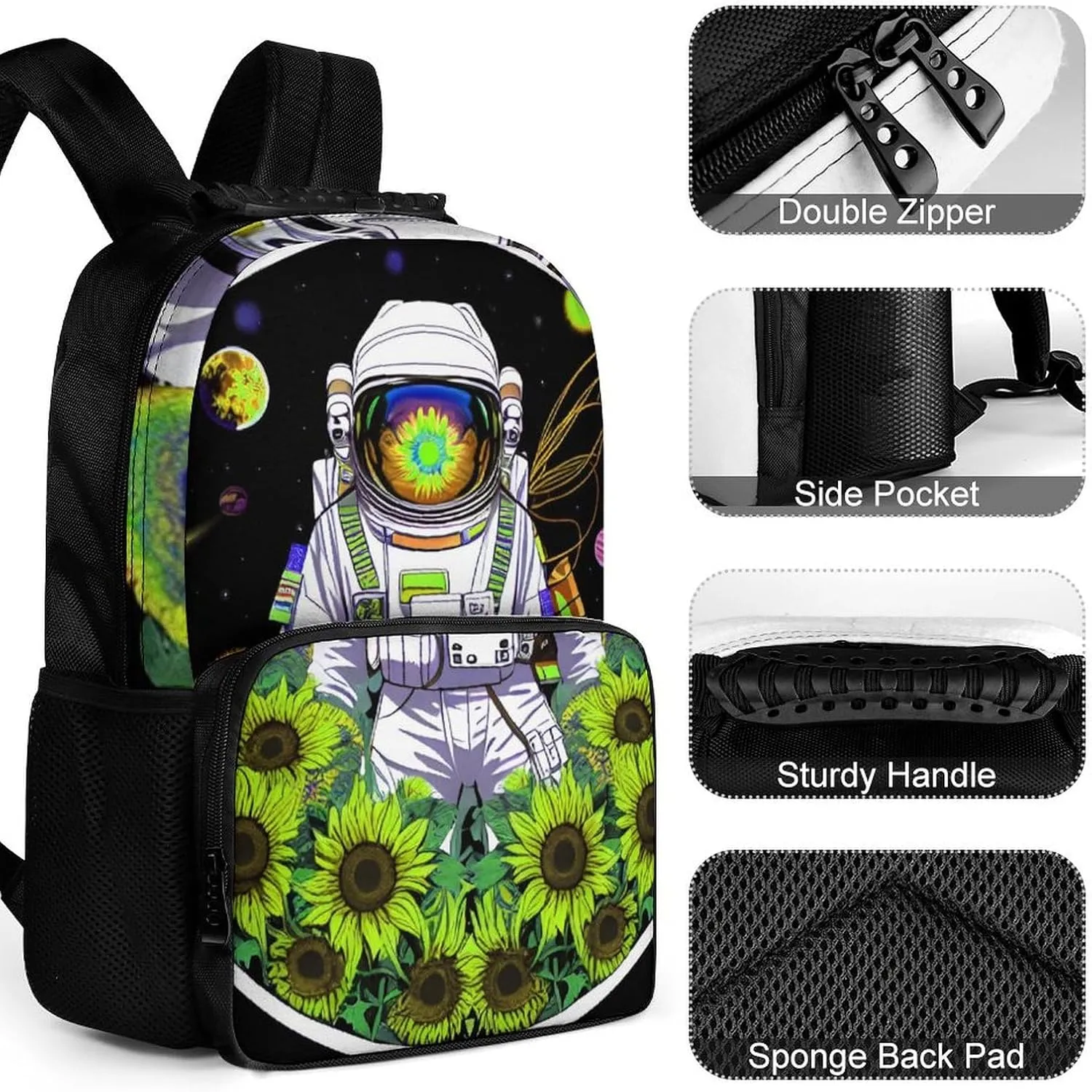 Lightweight Rucksacks for Climbing Outdoors Walking Cycling - Large Capacity Anti-Theft Multipurpose Carry On Bag, Psychedelic Space Astronaut Sunflower Snake Art Camping Outdoor Backpack