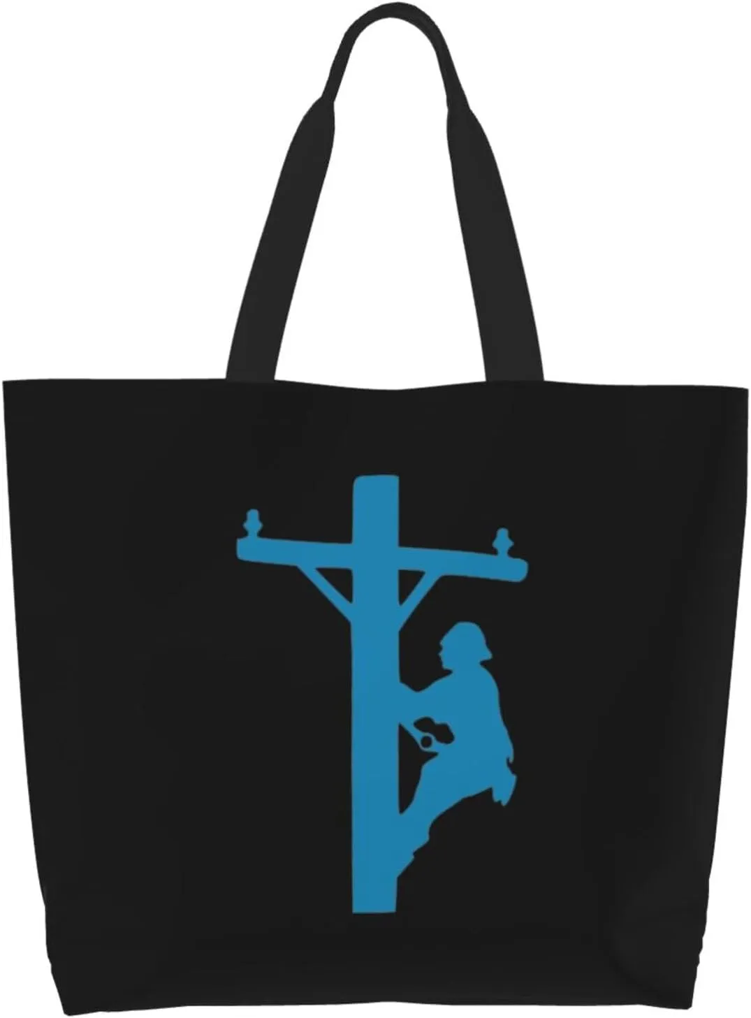 Lineman On A Pole Statue Women's Lightweight Canvas Handbag Waterproof Reusable Shopping Bag