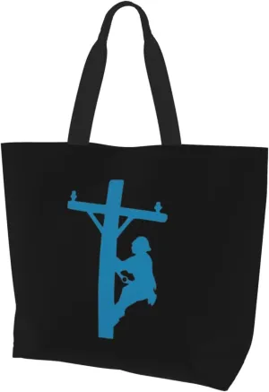 Lineman On A Pole Statue Women's Lightweight Canvas Handbag Waterproof Reusable Shopping Bag
