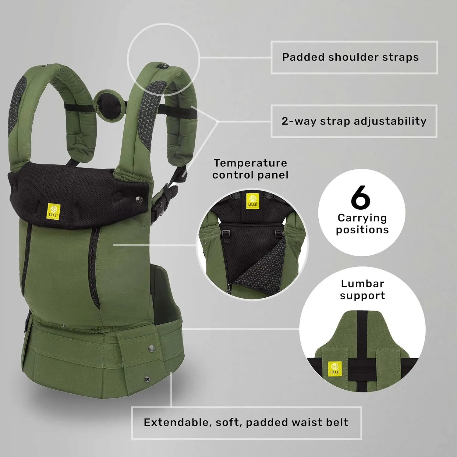 LÍLLÉbaby Complete 6-in-1 Ergonomic Baby Carrier Infant to Toddler with Lumbar Support (7-45 Pounds), 360 Degree Baby Wearing, Inward and Outward Facing (Speckled Succulent)