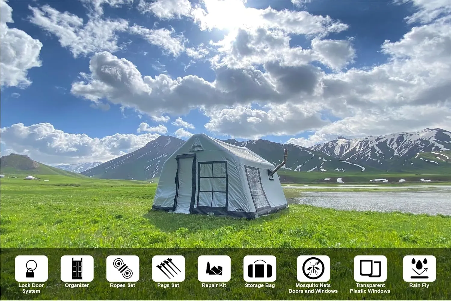 London 360 Discover Large Inflatable Tent for Camping – Waterproof & Wind-Resistant, 4-Season, Panoramic Roof & Windows, 8-10 Person, Easy Setup