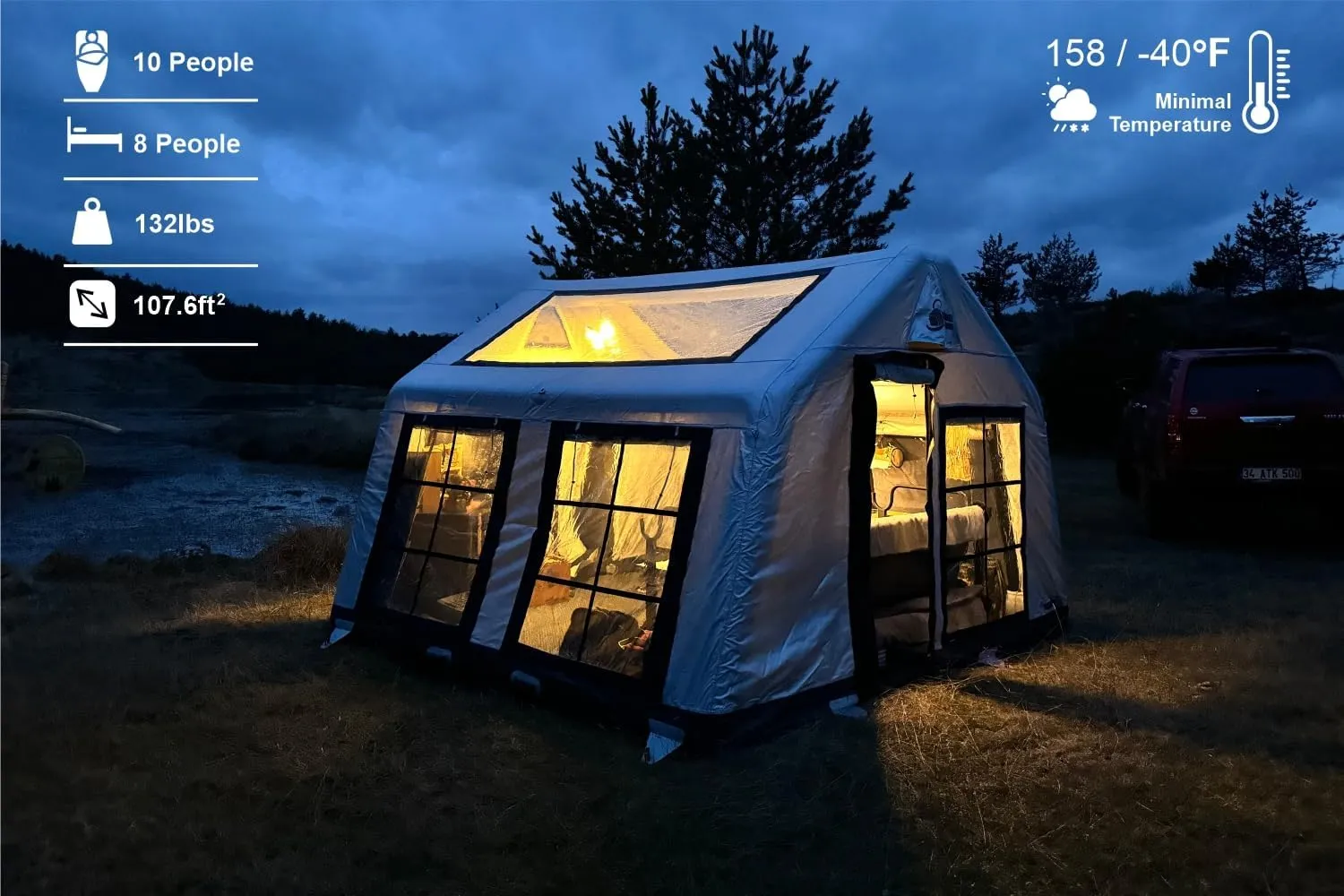 London 360 Discover Large Inflatable Tent for Camping – Waterproof & Wind-Resistant, 4-Season, Panoramic Roof & Windows, 8-10 Person, Easy Setup