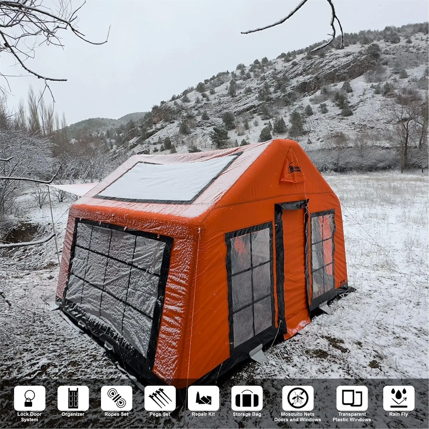 London 360 Discover Large Inflatable Tent for Camping – Waterproof & Wind-Resistant, 4-Season, Panoramic Roof & Windows, 8-10 Person, Easy Setup