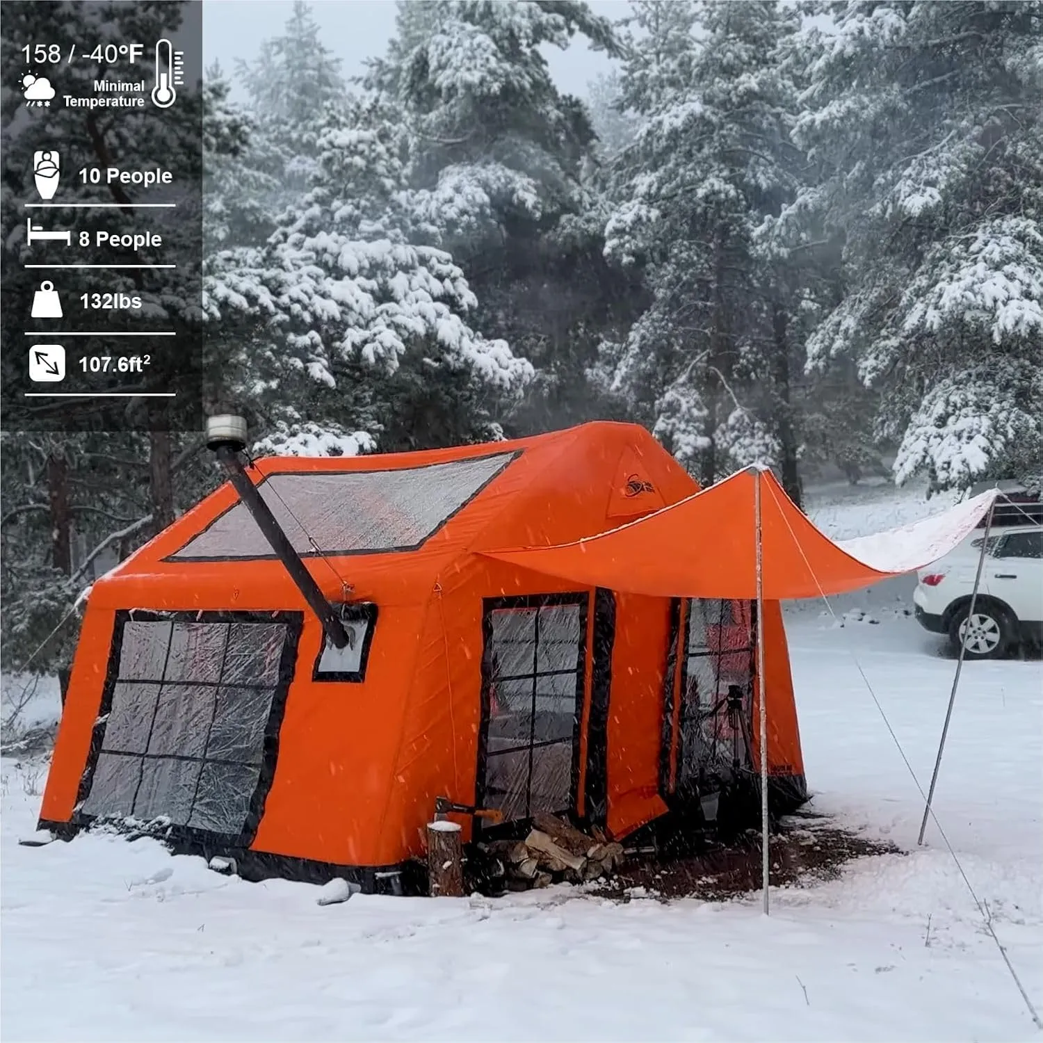 London 360 Discover Large Inflatable Tent for Camping – Waterproof & Wind-Resistant, 4-Season, Panoramic Roof & Windows, 8-10 Person, Easy Setup