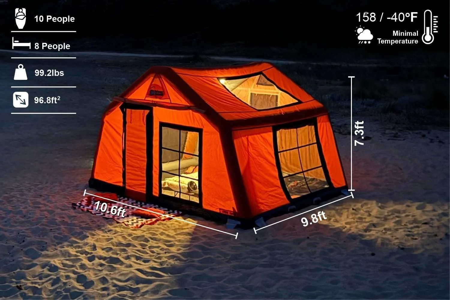 London Family Inflatable Tent - Luxury 8-10 Person Waterproof Camping Tent with Panoramic Windows, Sunroof, and Stove Jack for Winter and Summer Glamping