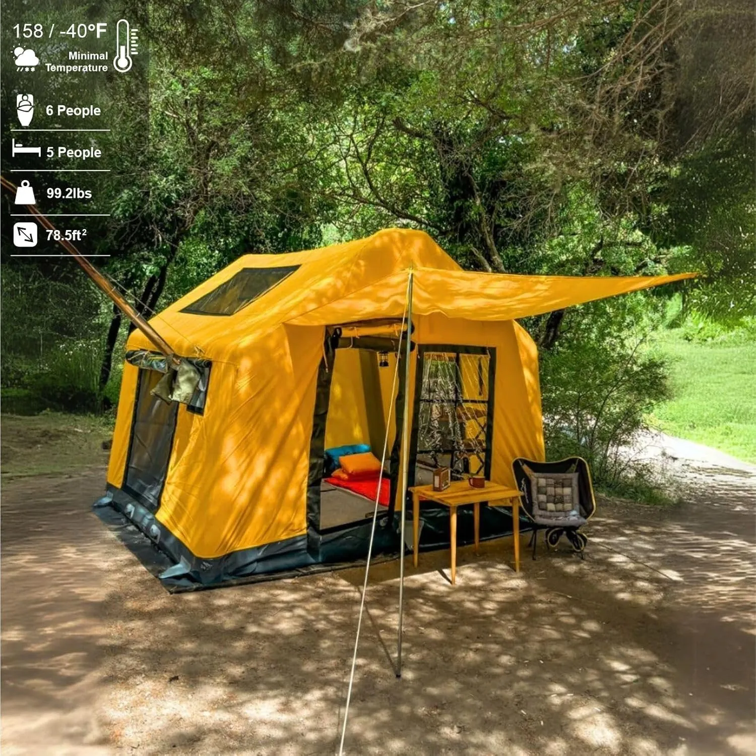 London Prestige, 4-Season Glamping Tent - 5-6 Person, Large Inflatable Camping Tent for Families, Stove Jack, Waterproof with UV Protection & Snowproof