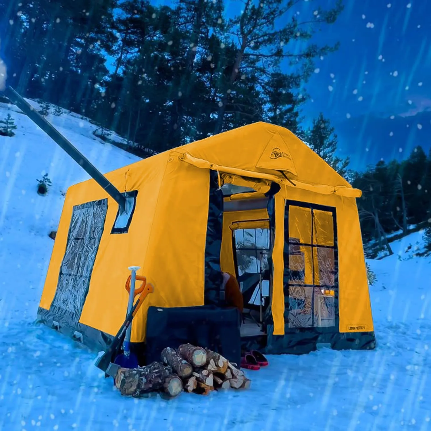 London Prestige, 4-Season Glamping Tent - 5-6 Person, Large Inflatable Camping Tent for Families, Stove Jack, Waterproof with UV Protection & Snowproof