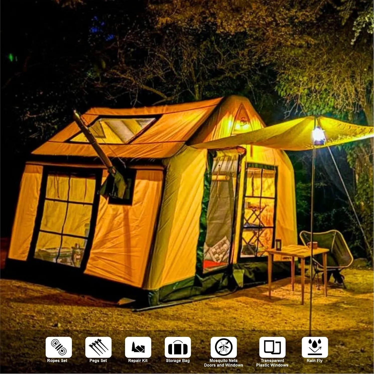 London Prestige, 4-Season Glamping Tent - 5-6 Person, Large Inflatable Camping Tent for Families, Stove Jack, Waterproof with UV Protection & Snowproof