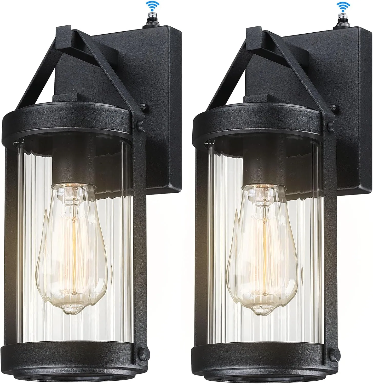 LONEDRUID 2 Pack Dusk to Dawn Sensor Outdoor Wall Sconce Lighting Black Exterior Porch Lantern Waterproof Outside Garage Light Fixtures Wall Mount for House Patio Entryway