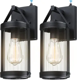 LONEDRUID 2 Pack Dusk to Dawn Sensor Outdoor Wall Sconce Lighting Black Exterior Porch Lantern Waterproof Outside Garage Light Fixtures Wall Mount for House Patio Entryway