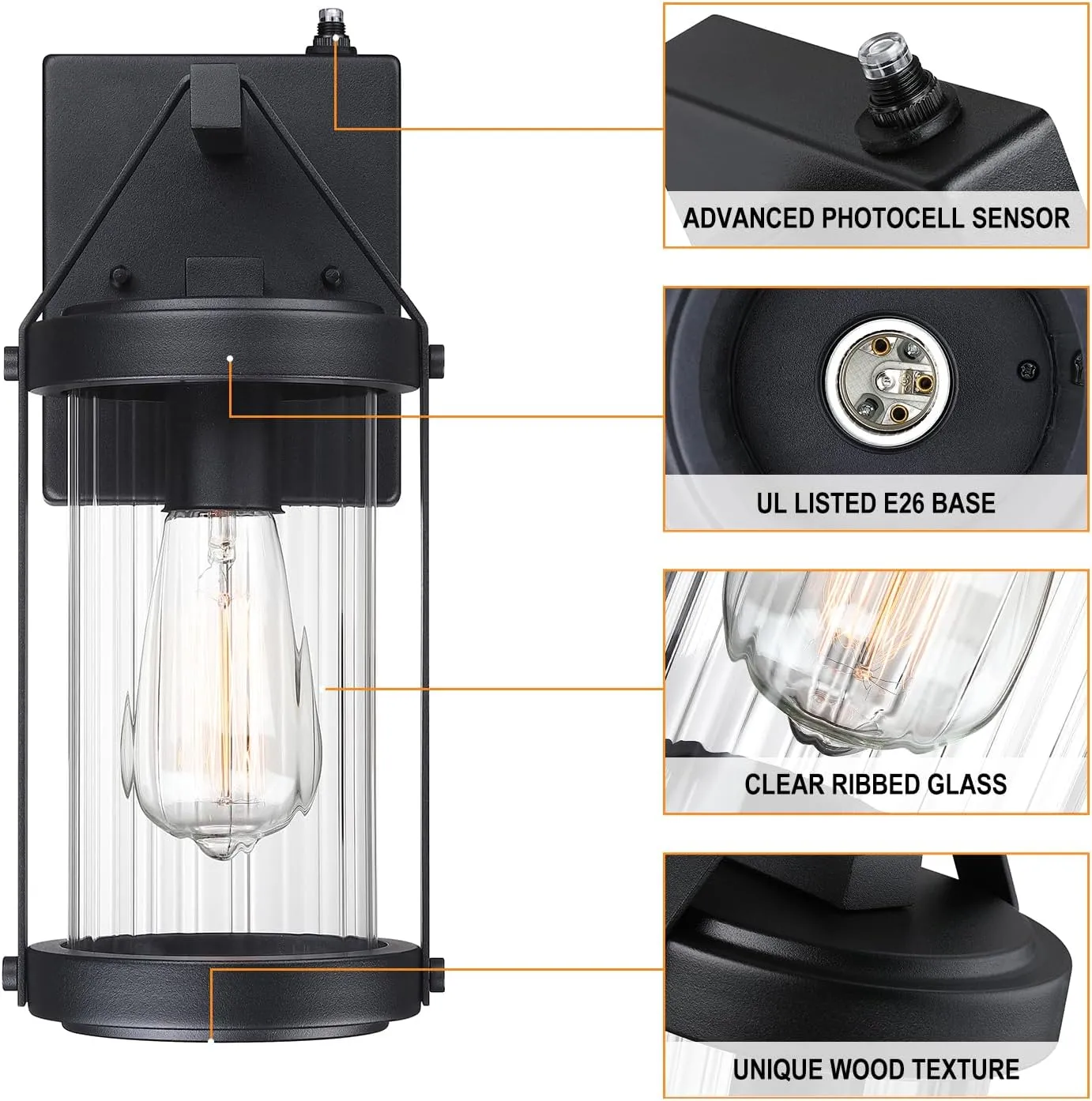 LONEDRUID 2 Pack Dusk to Dawn Sensor Outdoor Wall Sconce Lighting Black Exterior Porch Lantern Waterproof Outside Garage Light Fixtures Wall Mount for House Patio Entryway