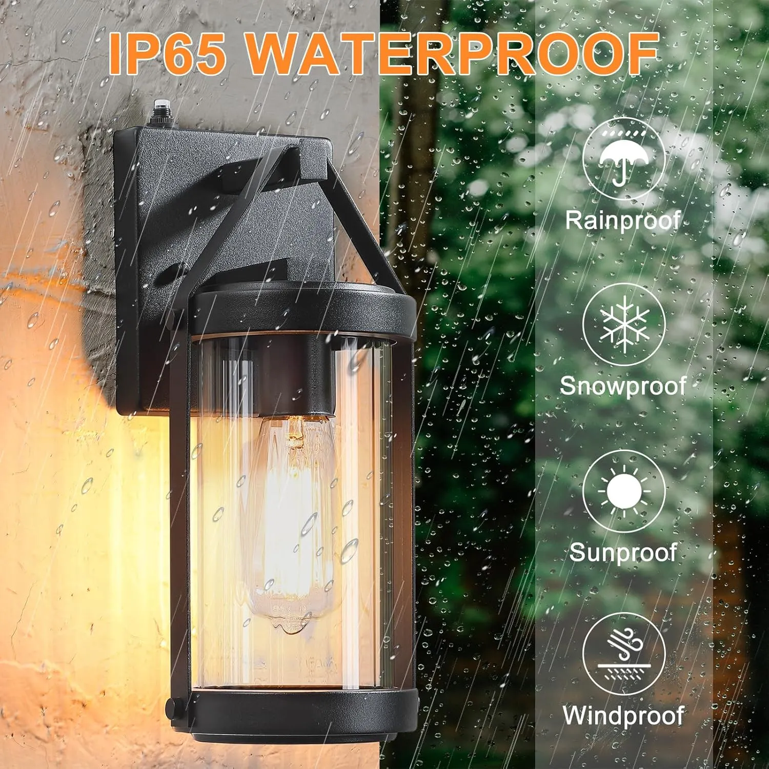 LONEDRUID 2 Pack Dusk to Dawn Sensor Outdoor Wall Sconce Lighting Black Exterior Porch Lantern Waterproof Outside Garage Light Fixtures Wall Mount for House Patio Entryway