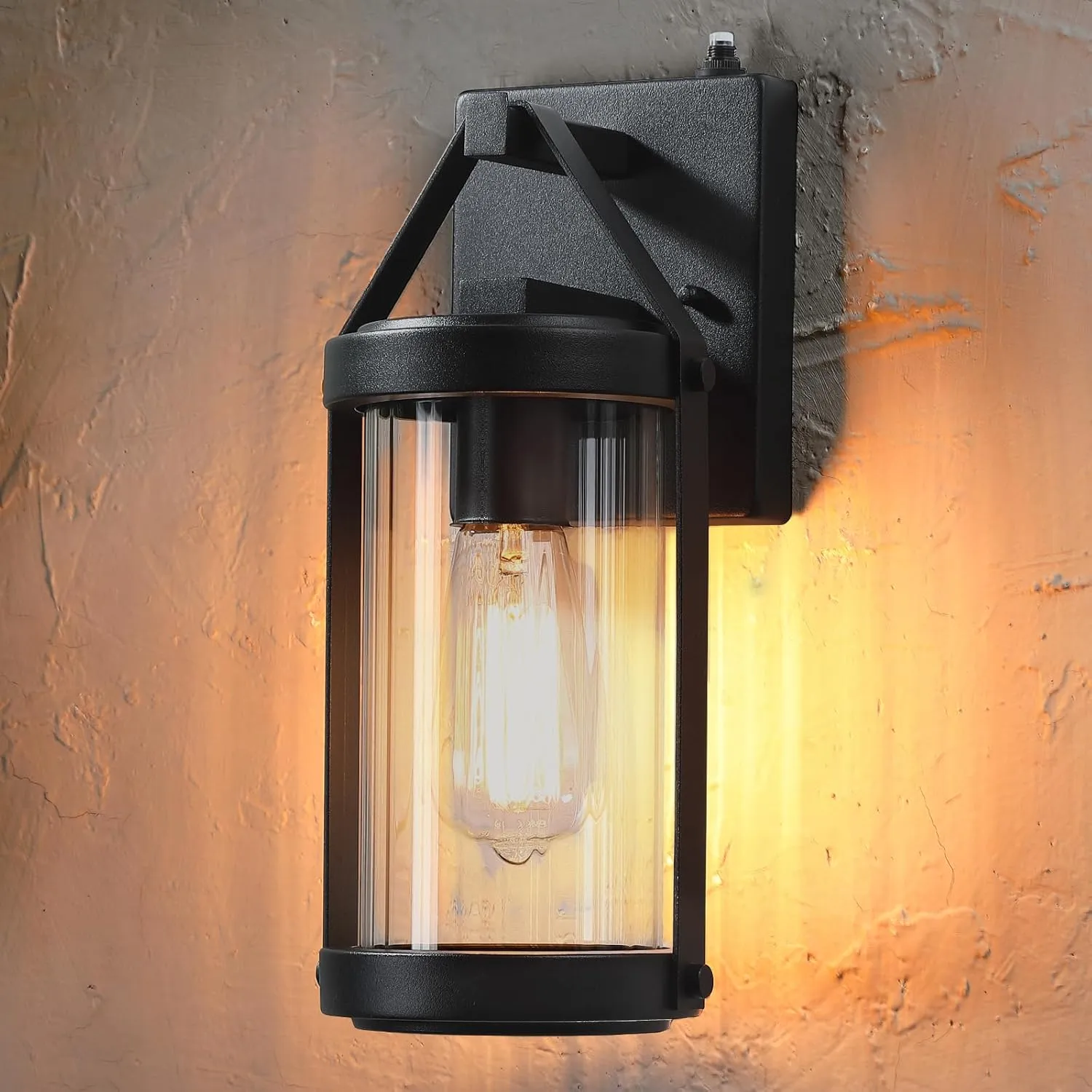 LONEDRUID 2 Pack Dusk to Dawn Sensor Outdoor Wall Sconce Lighting Black Exterior Porch Lantern Waterproof Outside Garage Light Fixtures Wall Mount for House Patio Entryway