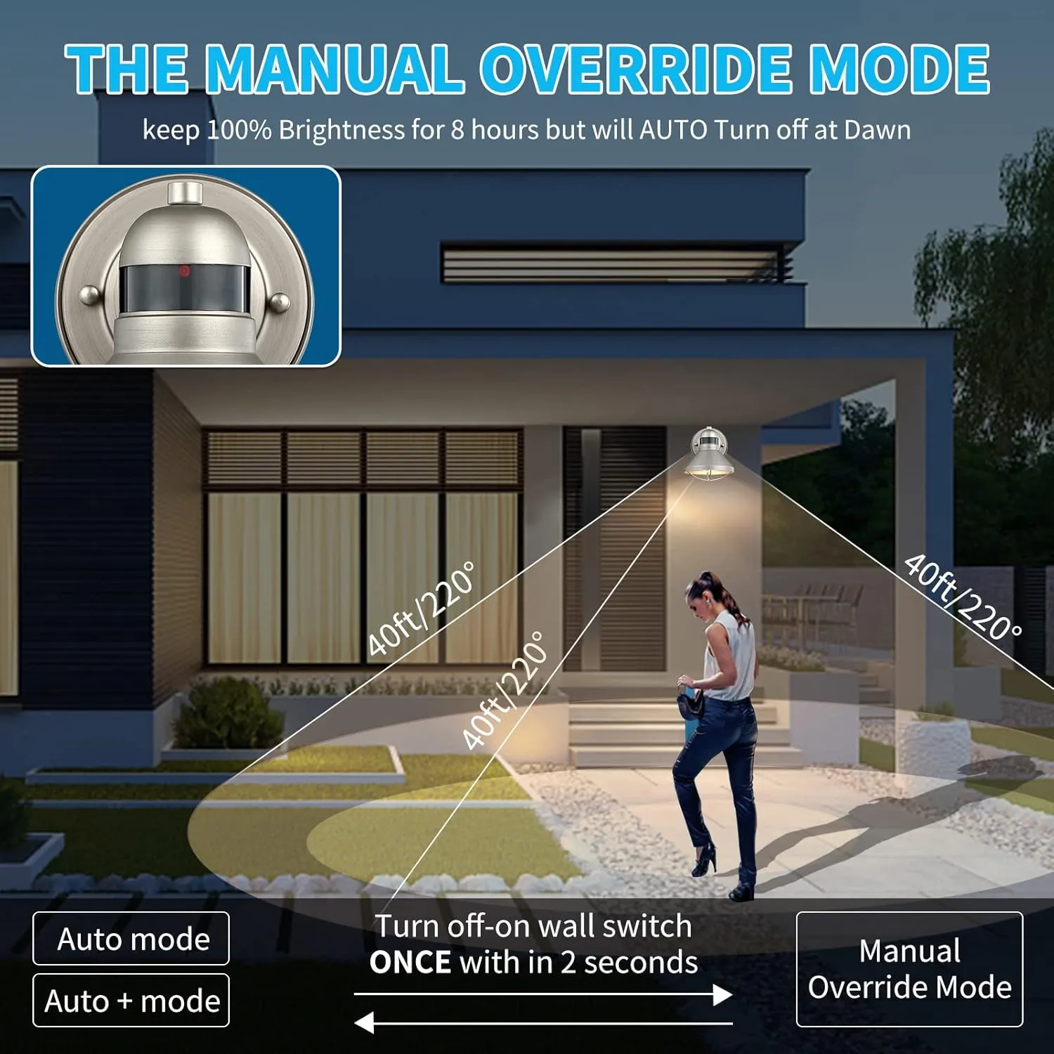 LONEDRUID Motion Sensor Outdoor LED Wall Sconce Dusk to Dawn Exterior Barn Light Fixtures Silver Outside Porch Light Waterproof Farmhouse Wall Mount Lamp for House Garage Entryway
