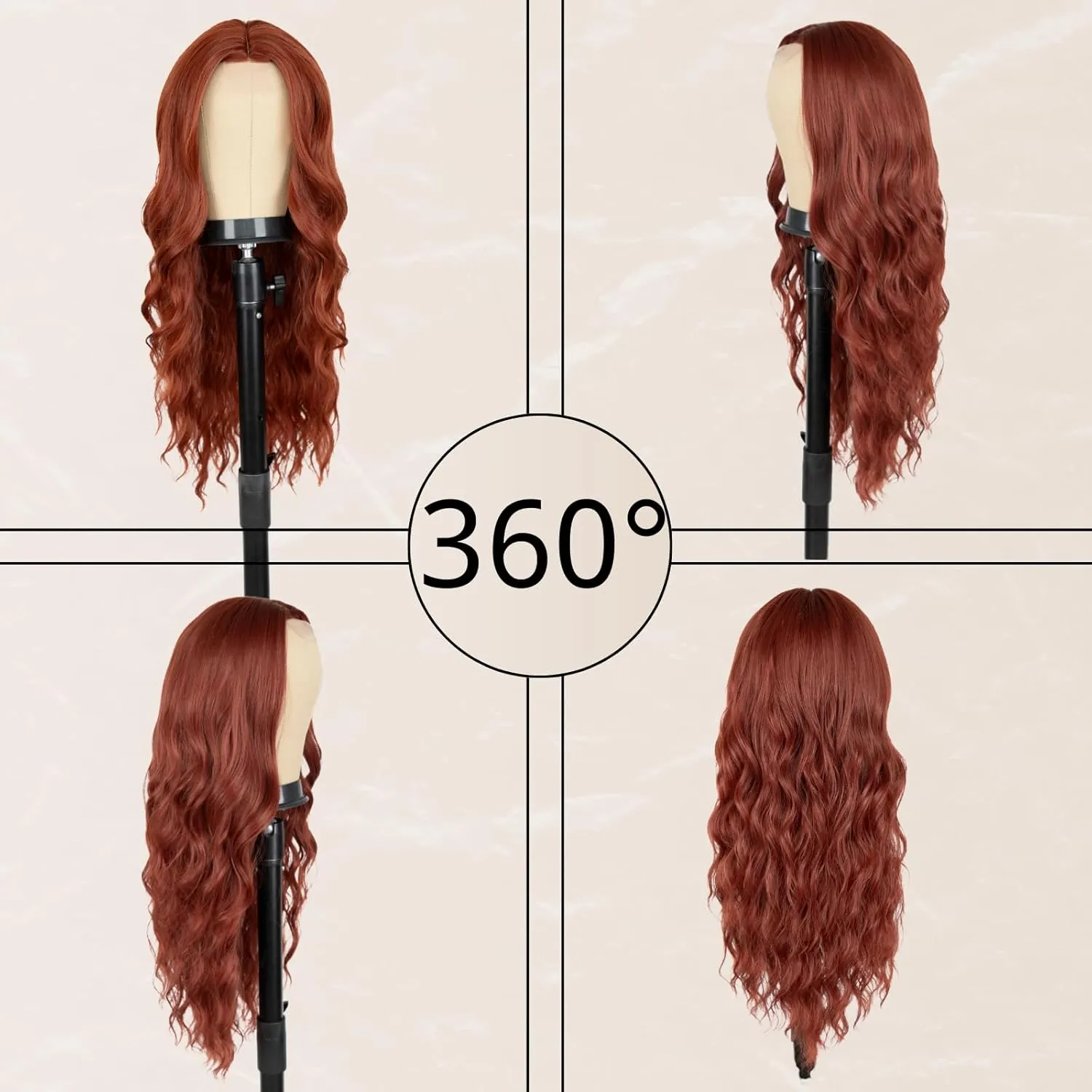 Long Auburn Wig for Women 26 Inch Middle Part Wavy Women Charming Wigs Realistic Natural Looking Synthetic Heat Resistant Fiber Hair for Daily Party Use