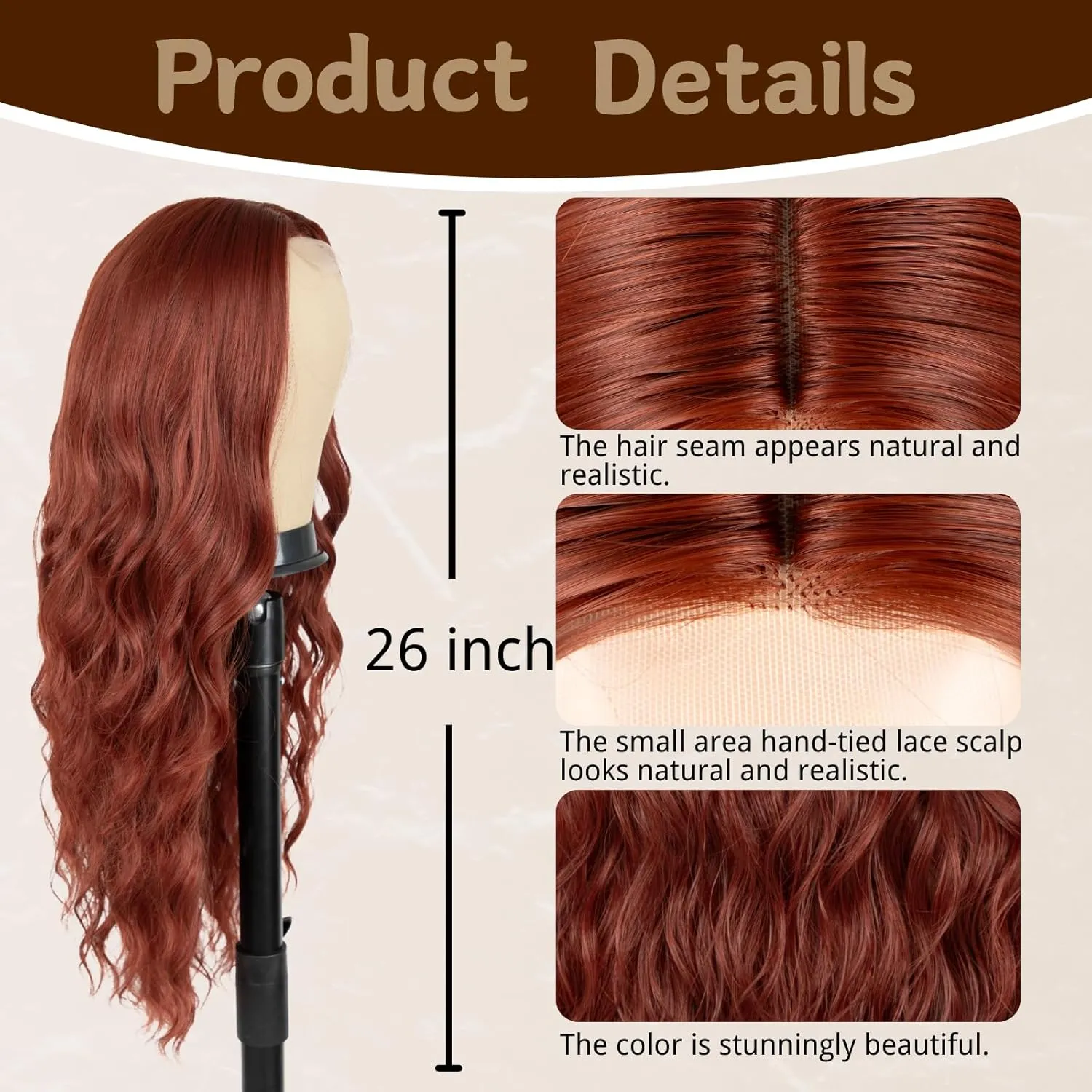 Long Auburn Wig for Women 26 Inch Middle Part Wavy Women Charming Wigs Realistic Natural Looking Synthetic Heat Resistant Fiber Hair for Daily Party Use