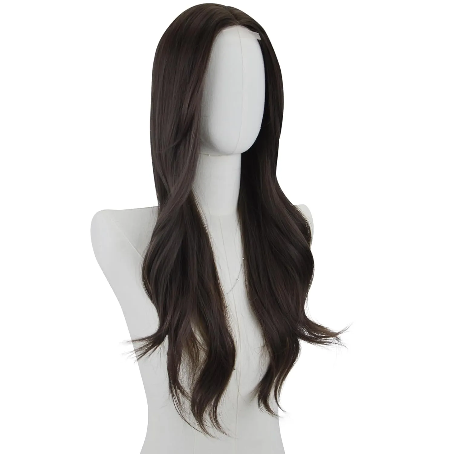 Long Wavy Wig for Women 26 Inch Middle Part Curly Wavy Wig Natural Looking Synthetic Heat Resistant Fiber Wig for Daily Party Use (Brown)