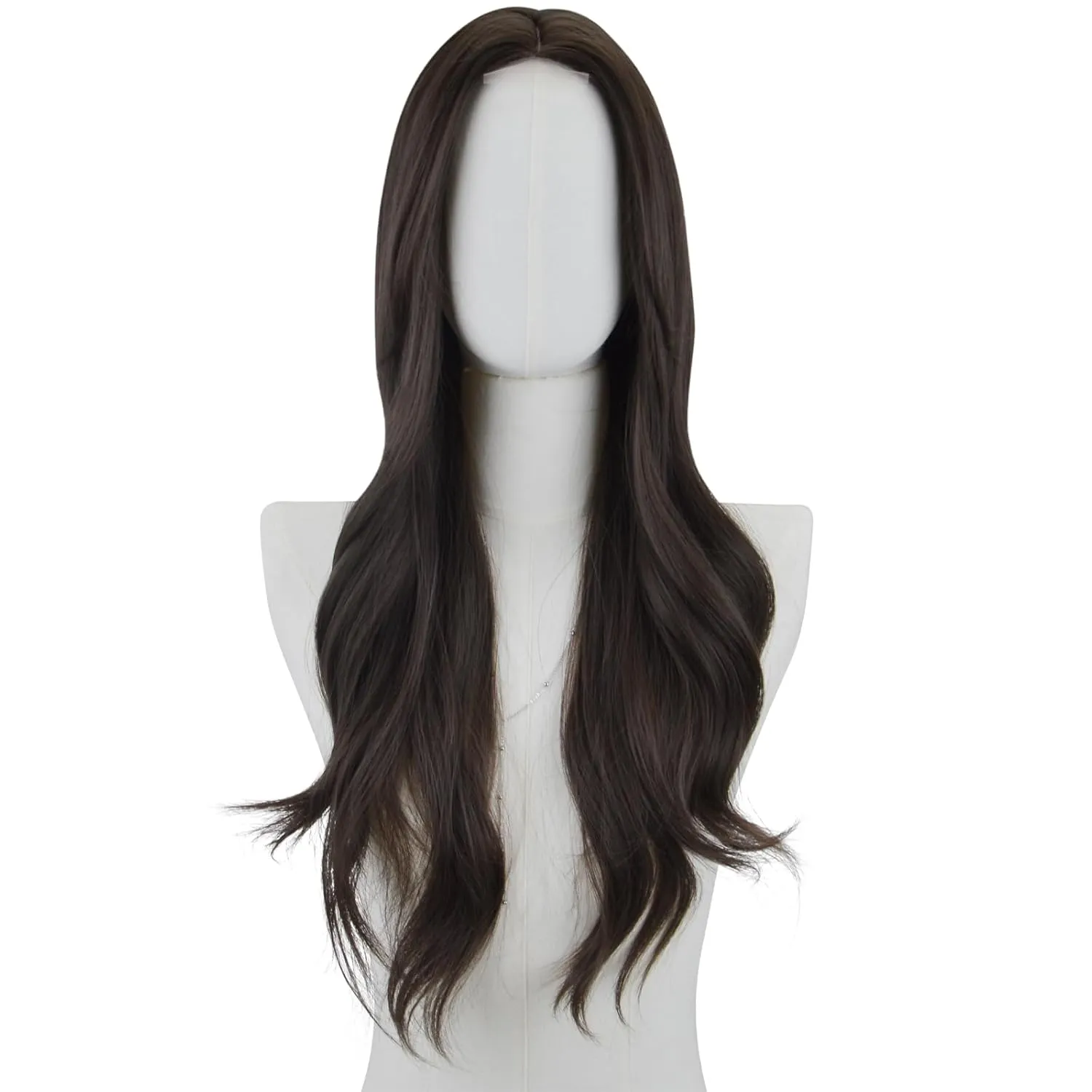 Long Wavy Wig for Women 26 Inch Middle Part Curly Wavy Wig Natural Looking Synthetic Heat Resistant Fiber Wig for Daily Party Use (Brown)