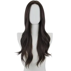 Long Wavy Wig for Women 26 Inch Middle Part Curly Wavy Wig Natural Looking Synthetic Heat Resistant Fiber Wig for Daily Party Use (Brown)