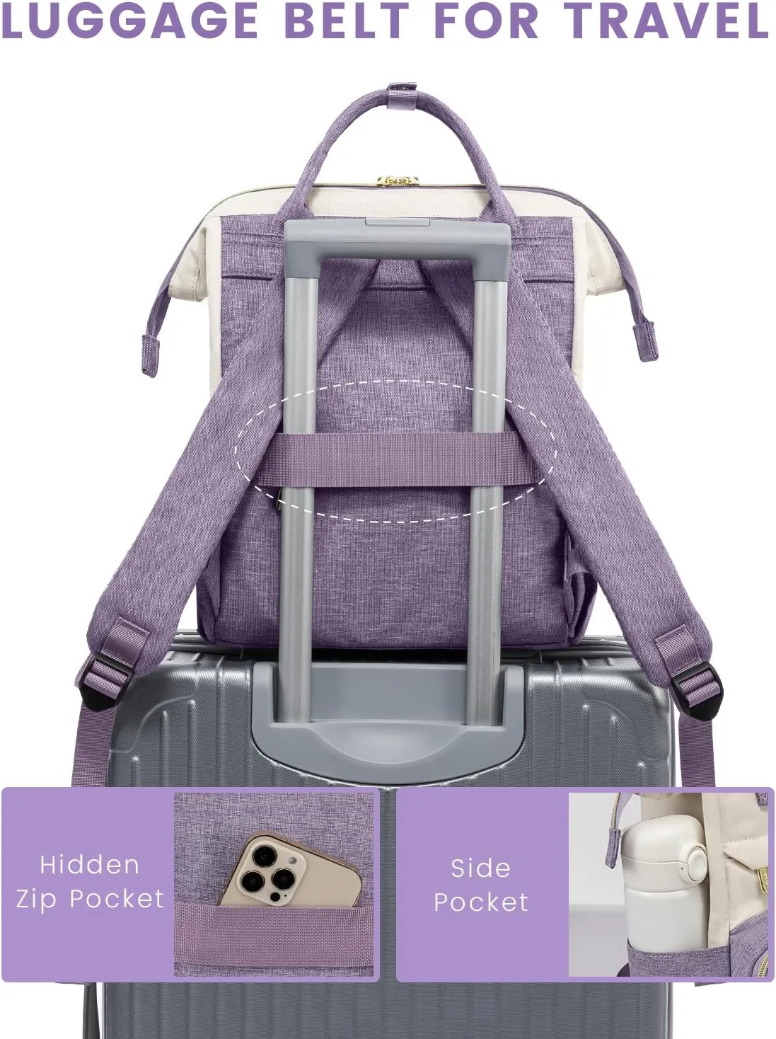 LOVEVOOK Mini Backpack for Women, Cute Small Backpacks Purse, Fashion Bag for Work Travel Gift, Lightweight Daypack, White-Purple