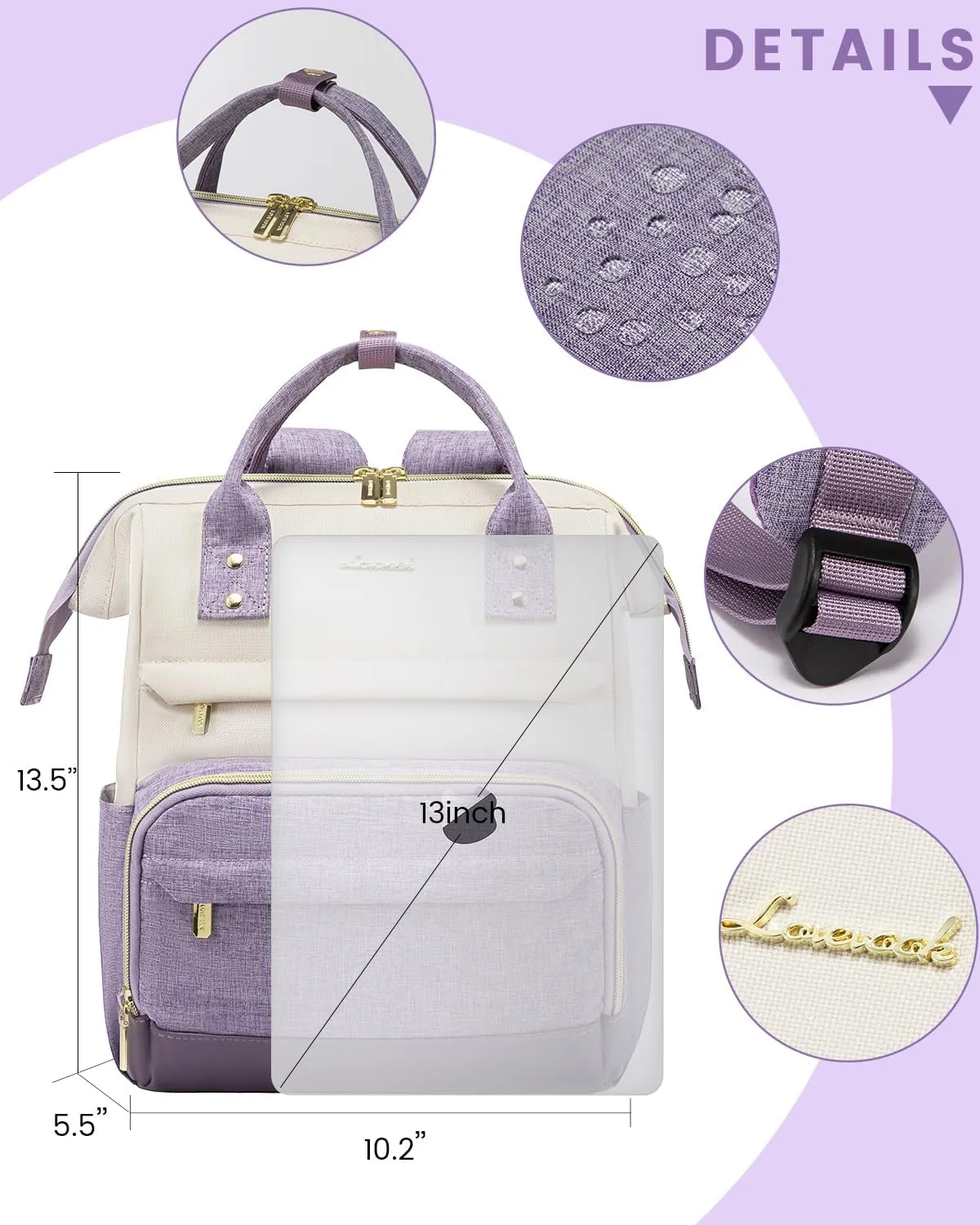LOVEVOOK Mini Backpack for Women, Cute Small Backpacks Purse, Fashion Bag for Work Travel Gift, Lightweight Daypack, White-Purple