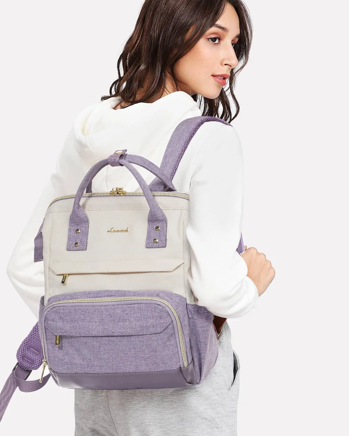 LOVEVOOK Mini Backpack for Women, Cute Small Backpacks Purse, Fashion Bag for Work Travel Gift, Lightweight Daypack, White-Purple