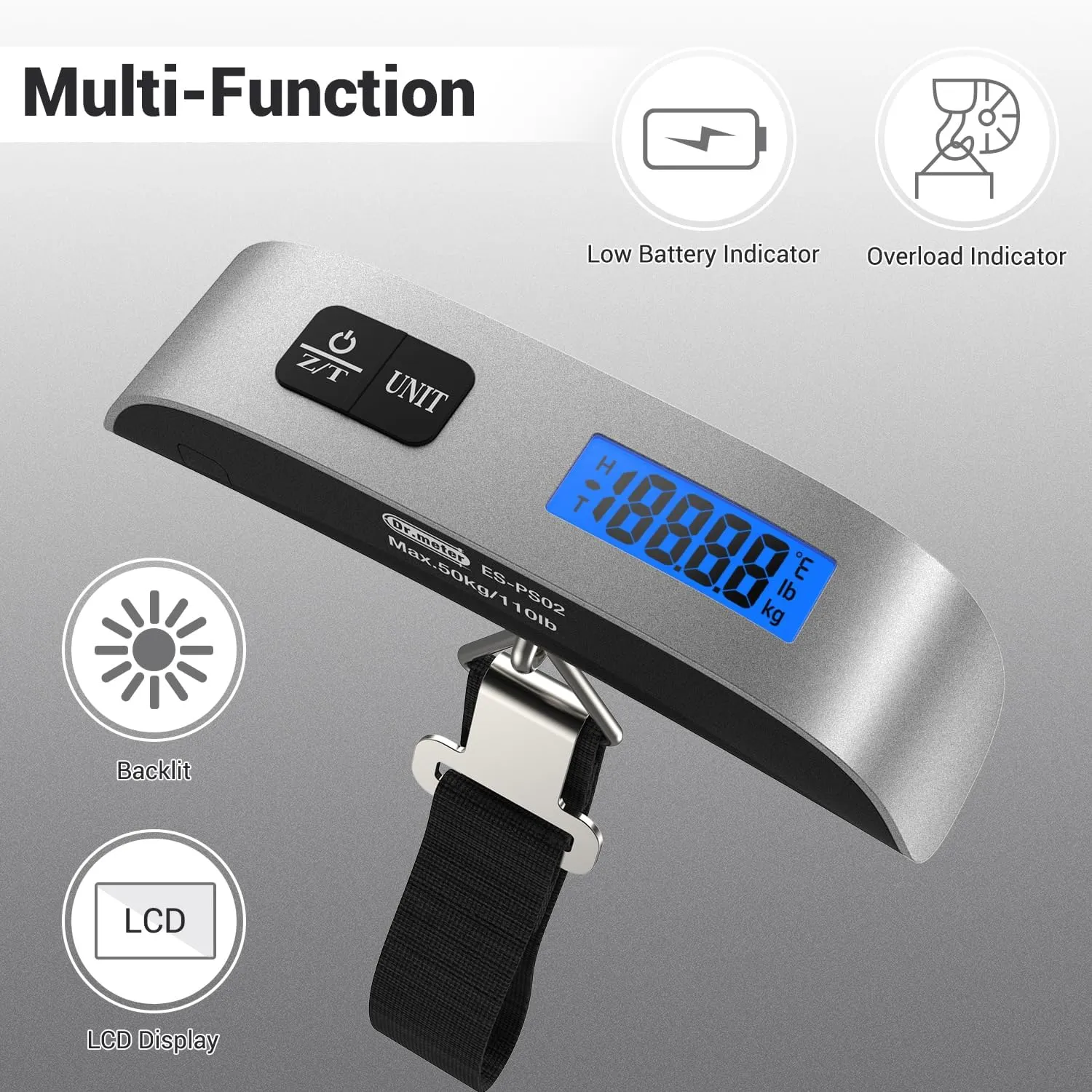 Luggage Scale 2 Pack Dr.meter Travel Essentials Backlight LCD Display 110lb/50kg Luggage Weight Scale Portable Handheld Scale with Rubber Paint, Temperature Sensor, Battery Included