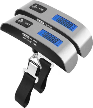 Luggage Scale 2 Pack Dr.meter Travel Essentials Backlight LCD Display 110lb/50kg Luggage Weight Scale Portable Handheld Scale with Rubber Paint, Temperature Sensor, Battery Included