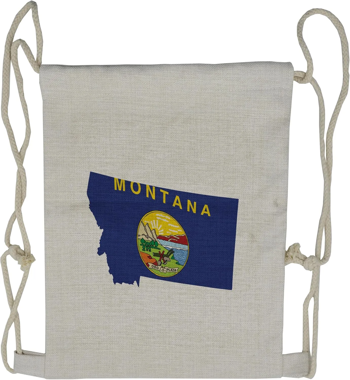 Lunarable Montana Drawstring Backpack, Treasure State Map and Flag, Sackpack Bag
