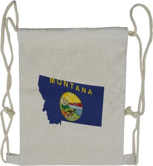 Lunarable Montana Drawstring Backpack, Treasure State Map and Flag, Sackpack Bag