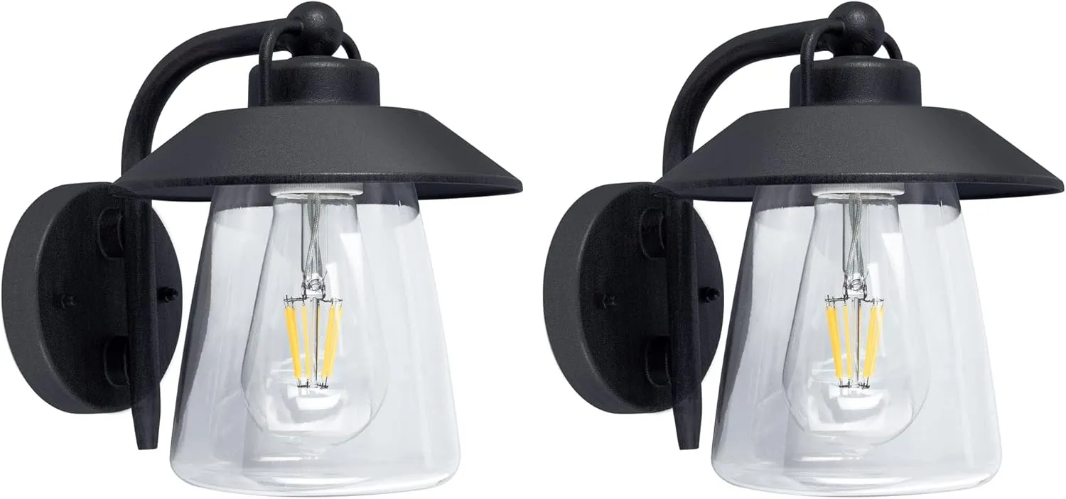 LUTEC 2 Pack Outdoor Indoor Exterior Light Fixture, Farmhouse Barn Wall Sconce, Matte Black Finish Anti-Rust Wall Mount Light, Waterproof Wall lamp with Clear Glass for Porch, Exterior, Patio