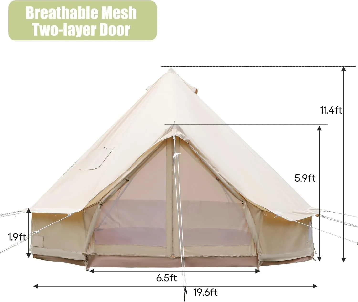 Luxury Cotton Bell Tent, Yurt Canvas Tent with Stove Jack, 4/6/8 Person Family 4 Season Camping
