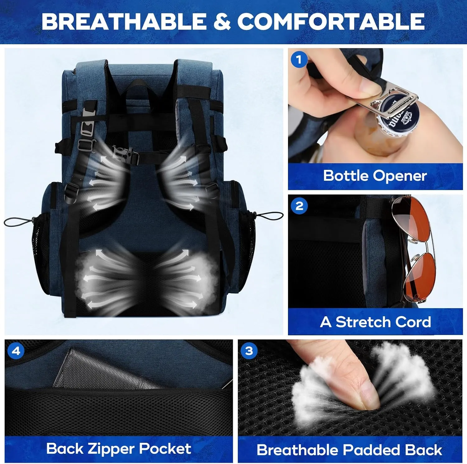 Maelstrom Backpack Cooler,Soft Lightweight Leakproof Cooler Backpack,35 Can Insulated Cooler Bag,Keeps 35 Cans Hot/Cold for Up to 16 Hours,Waterproof Lunch Backpack for Men Women-Blue
