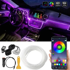 MAODANER Car LED Interior Strip Light, 16 Million Colors 5 in 1 with 236 inches Fiber Optic, Multicolor RGB Sound Active Automobile Atmosphere Ambient Lighting Kit - Wireless Bluetooth APP Control