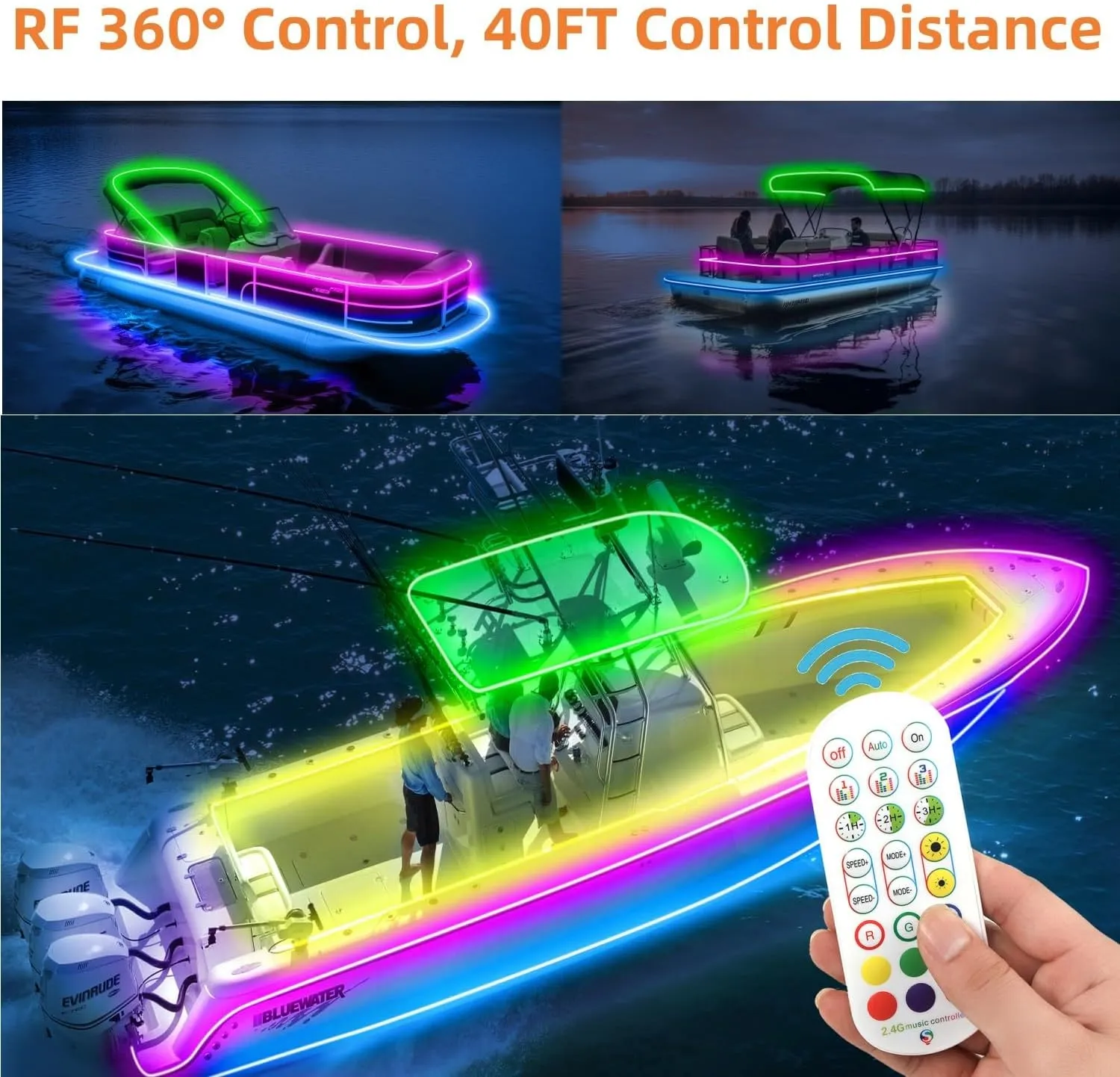 Marine Submersible Boat LED Strip Lights, 32.8FT IP68 Waterproof Underwater Boat RGB Lights, Boat Deck Lights, Under Boat Lights for Night Fishing Pontoon Boats, RF/APP Control