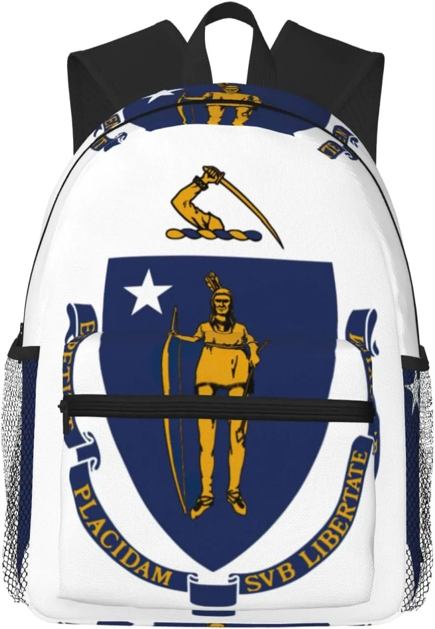 Massachusetts State Flag College Backpack For Women Men,Lightweight Travel Bag Backpack With Pockets