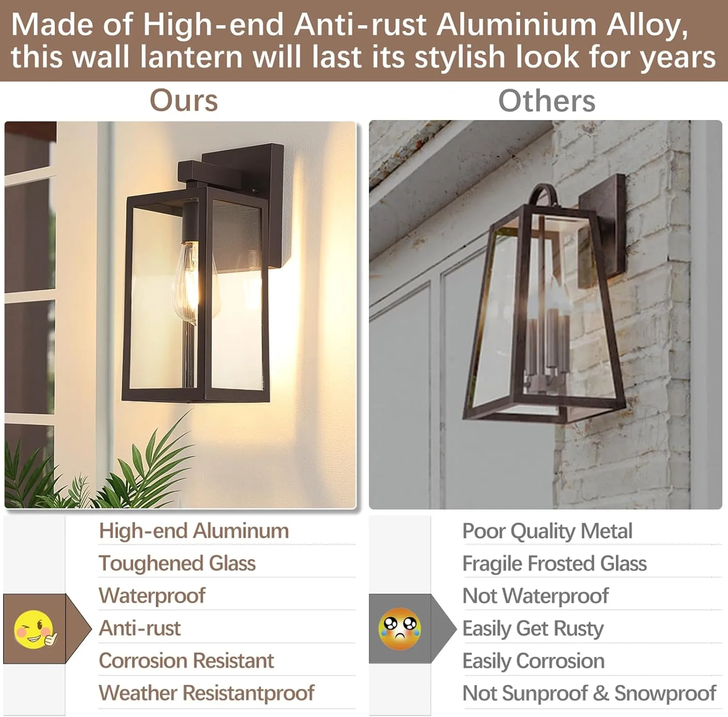 MAXvolador Outdoor Wall Lantern, Exterior Waterproof Wall Sconce Light Fixture, Dark Chocolate Anti-Rust Mount Lights Glass, E26 Porch Patio Lighting